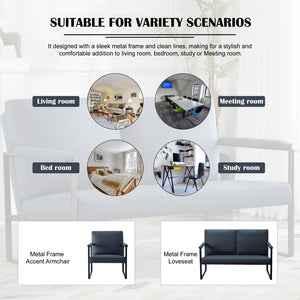 English Elm 26.8 Inch Linen Blend Accent Chair Metal Frame High Density Foam Padded Armchair for Living Room Blue B347P507305