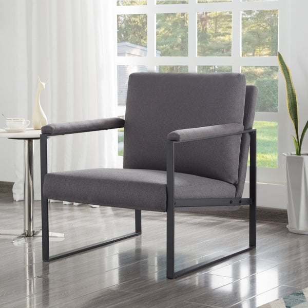 English Elm 26.8 Inch Linen Blend Accent Chair Metal Frame High Density Foam Padded Armchair for Living Room Grey B347P507321