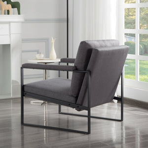 English Elm 26.8 Inch Linen Blend Accent Chair Metal Frame High Density Foam Padded Armchair for Living Room Grey B347P507321