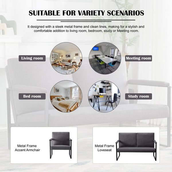 English Elm 26.8 Inch Linen Blend Accent Chair Metal Frame High Density Foam Padded Armchair for Living Room Grey B347P507321