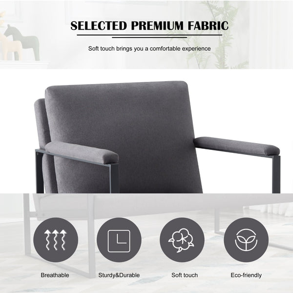 English Elm 26.8 Inch Linen Blend Accent Chair Metal Frame High Density Foam Padded Armchair for Living Room Grey B347P507321