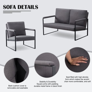 English Elm 26.8 Inch Linen Blend Accent Chair Metal Frame High Density Foam Padded Armchair for Living Room Grey B347P507321