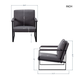 English Elm 26.8 Inch Linen Blend Accent Chair Metal Frame High Density Foam Padded Armchair for Living Room Grey B347P507321