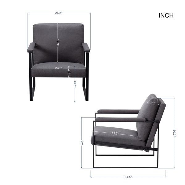 English Elm 26.8 Inch Linen Blend Accent Chair Metal Frame High Density Foam Padded Armchair for Living Room Grey B347P507321