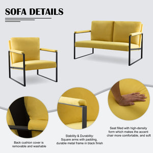 English Elm 26.8 Inch Linen Blend Accent Chair Metal Frame High Density Foam Padded Armchair for Living Room B347P507330