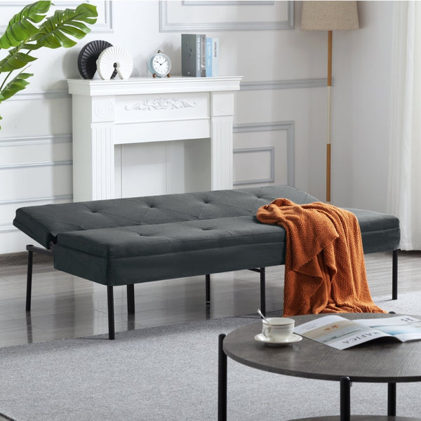 English Elm Gray Convertible Futon Sofa Sleeper with Metal Frame and Soft Polyester for Small Spaces B347P507895