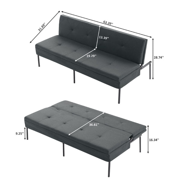 English Elm Gray Convertible Futon Sofa Sleeper with Metal Frame and Soft Polyester for Small Spaces B347P507895