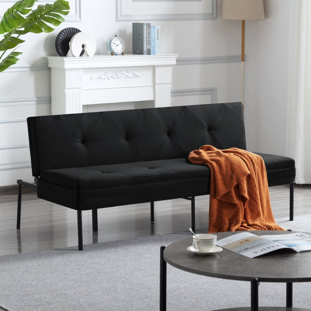 English Elm Black Futon Sofa Bed with Metal Frame Polyester Upholstery Twin Sleeper for Dorm B347P507913