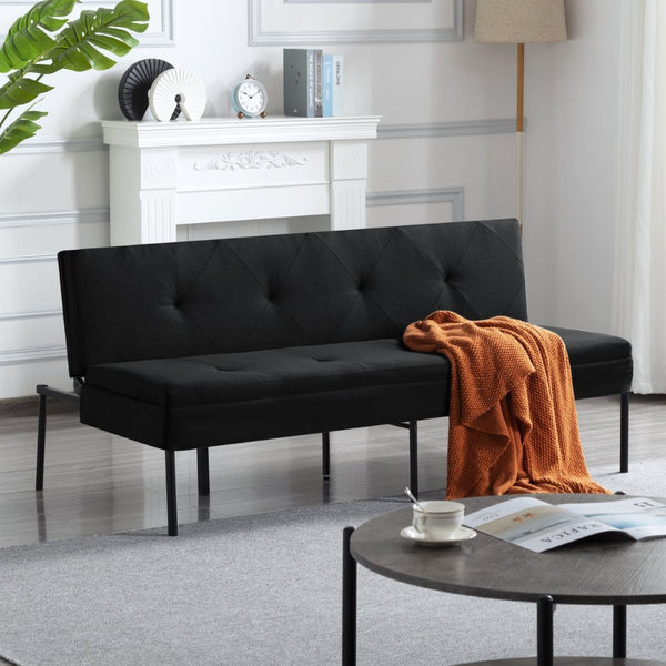 English Elm Black Futon Sofa Bed with Metal Frame Polyester Upholstery Twin Sleeper for Dorm B347P507913