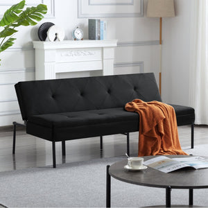 English Elm Black Futon Sofa Bed with Metal Frame Polyester Upholstery Twin Sleeper for Dorm B347P507913