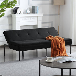 English Elm Black Futon Sofa Bed with Metal Frame Polyester Upholstery Twin Sleeper for Dorm B347P507913