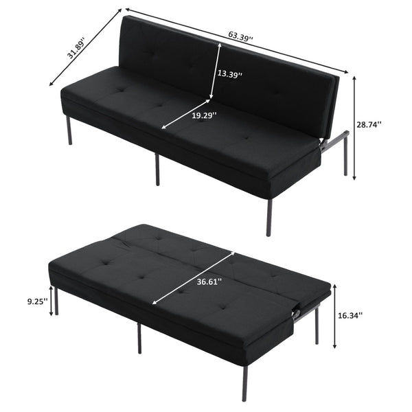 English Elm Black Futon Sofa Bed with Metal Frame Polyester Upholstery Twin Sleeper for Dorm B347P507913