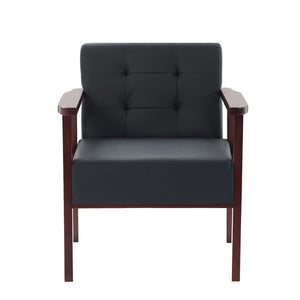 English Elm Solid Wood Frame Tufted Faux Leather Accent Chair for Reading Nooks and Living Rooms B347P514494