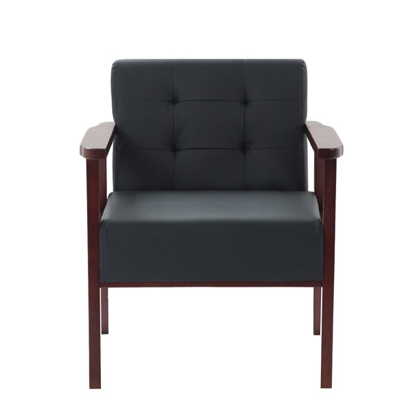 English Elm Solid Wood Frame Tufted Faux Leather Accent Chair for Reading Nooks and Living Rooms B347P514494