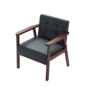 English Elm Solid Wood Frame Tufted Faux Leather Accent Chair for Reading Nooks and Living Rooms B347P514494