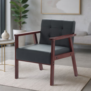 English Elm Solid Wood Frame Tufted Faux Leather Accent Chair for Reading Nooks and Living Rooms B347P514494