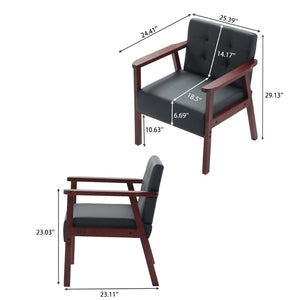 English Elm Solid Wood Frame Tufted Faux Leather Accent Chair for Reading Nooks and Living Rooms B347P514494