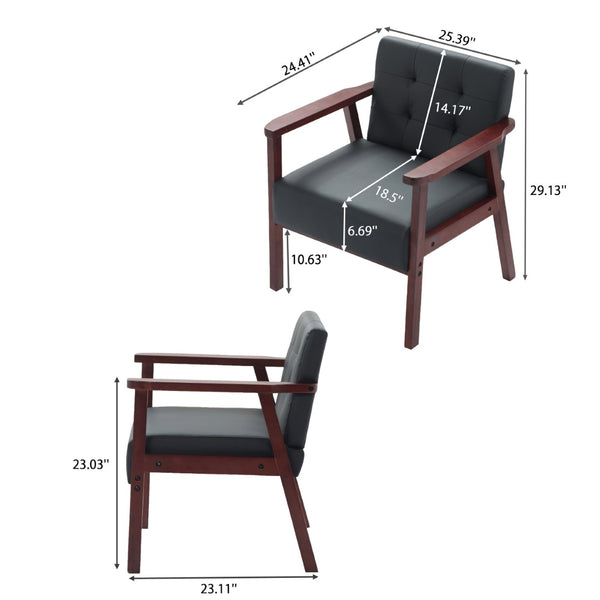 English Elm Solid Wood Frame Tufted Faux Leather Accent Chair for Reading Nooks and Living Rooms B347P514494