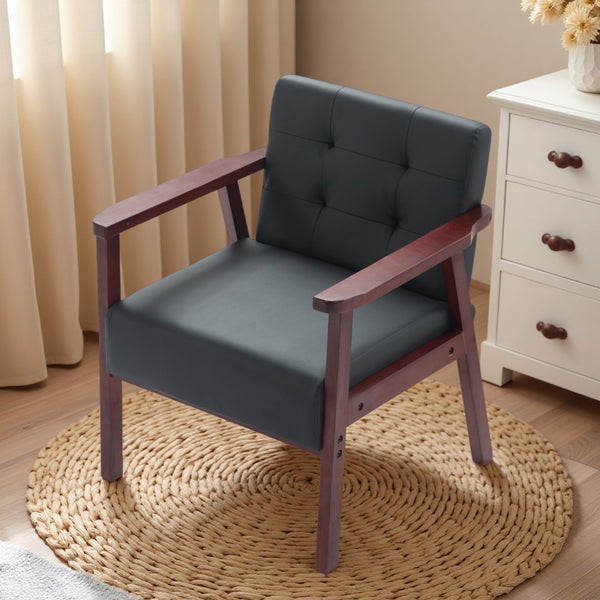 English Elm Solid Wood Frame Tufted Faux Leather Accent Chair for Reading Nooks and Living Rooms B347P514494