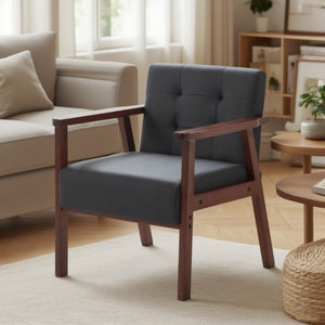 English Elm Solid Wood Frame Tufted Faux Leather Accent Chair for Reading Nooks and Living Rooms B347P514494