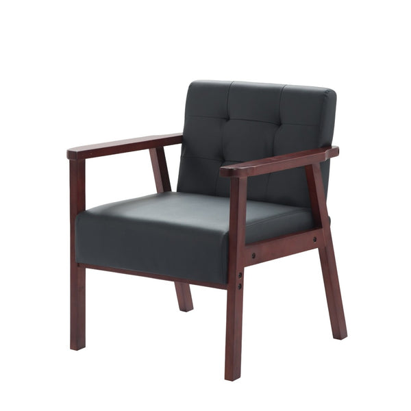 English Elm Solid Wood Frame Tufted Faux Leather Accent Chair for Reading Nooks and Living Rooms B347P514494