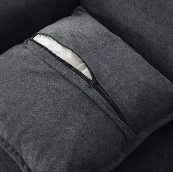 English Elm Dark Gray Lounge Chair Curved Arms Soft Fabric Modern Minimalist Bedroom Living Room B347P514700