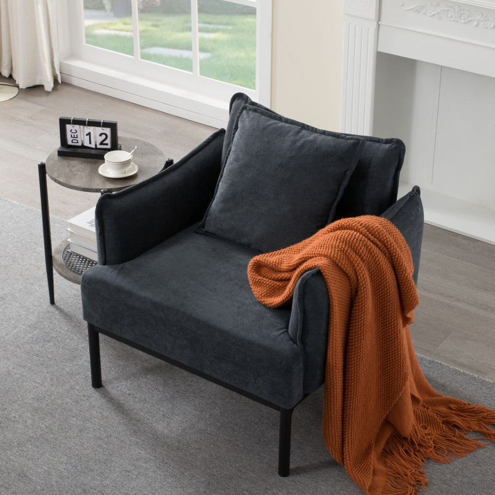 English Elm Dark Gray Lounge Chair Curved Arms Soft Fabric Modern Minimalist Bedroom Living Room B347P514700