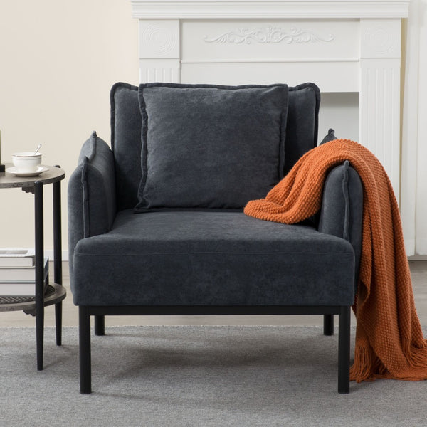 English Elm Dark Gray Lounge Chair Curved Arms Soft Fabric Modern Minimalist Bedroom Living Room B347P514700
