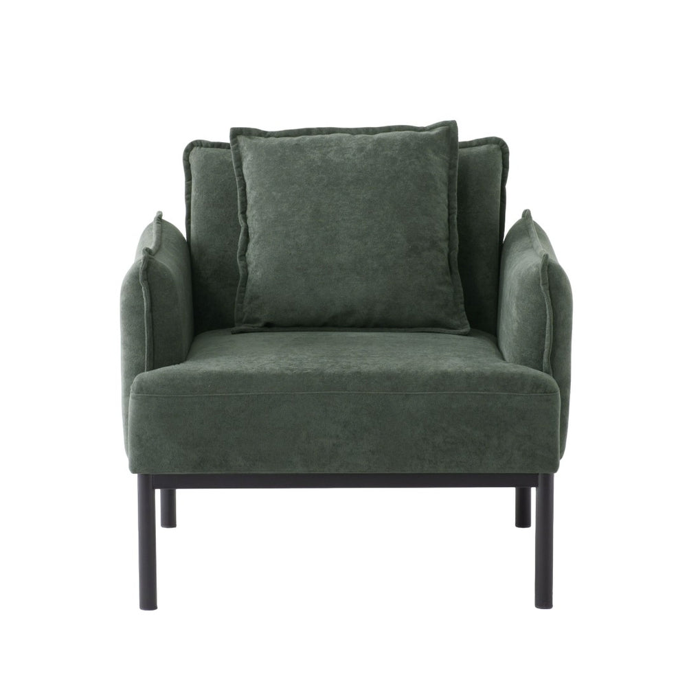 English Elm Dark Green Upholstered Lounge Chair Curved Arms Foam Cushion with Decorative Pillow B347P514702