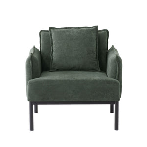 English Elm Dark Green Upholstered Lounge Chair Curved Arms Foam Cushion with Decorative Pillow B347P514702