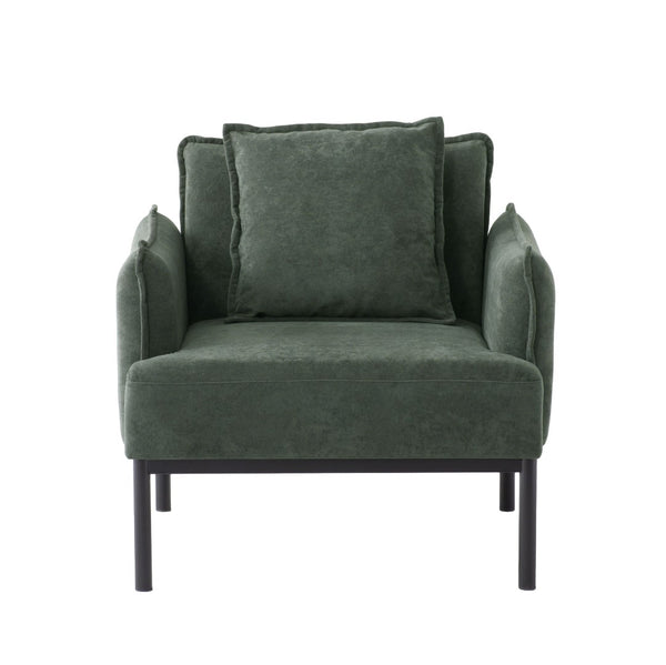 English Elm Dark Green Upholstered Lounge Chair Curved Arms Foam Cushion with Decorative Pillow B347P514702