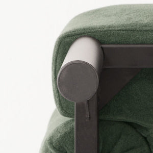 English Elm Dark Green Upholstered Lounge Chair Curved Arms Foam Cushion with Decorative Pillow B347P514702