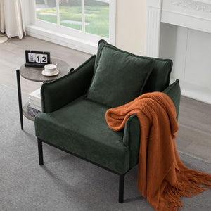 English Elm Dark Green Upholstered Lounge Chair Curved Arms Foam Cushion with Decorative Pillow B347P514702