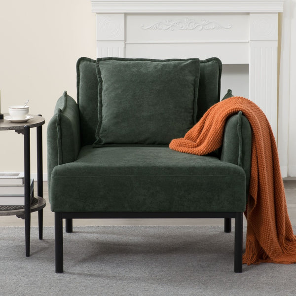 English Elm Dark Green Upholstered Lounge Chair Curved Arms Foam Cushion with Decorative Pillow B347P514702