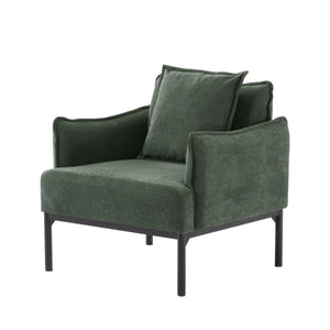 English Elm Dark Green Upholstered Lounge Chair Curved Arms Foam Cushion with Decorative Pillow B347P514702