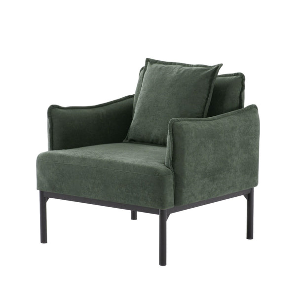 English Elm Dark Green Upholstered Lounge Chair Curved Arms Foam Cushion with Decorative Pillow B347P514702