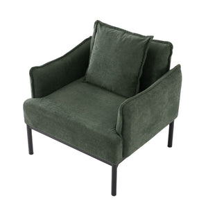 English Elm Dark Green Upholstered Lounge Chair Curved Arms Foam Cushion with Decorative Pillow B347P514702