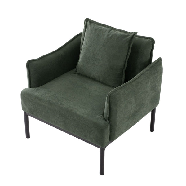English Elm Dark Green Upholstered Lounge Chair Curved Arms Foam Cushion with Decorative Pillow B347P514702