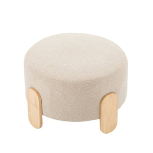 English Elm 24.8" Round Teddy Fabric Ottoman with Solid Wood Legs for Living Room or Office B347P515691