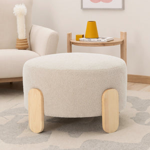 English Elm 24.8" Round Teddy Fabric Ottoman with Solid Wood Legs for Living Room or Office B347P515691