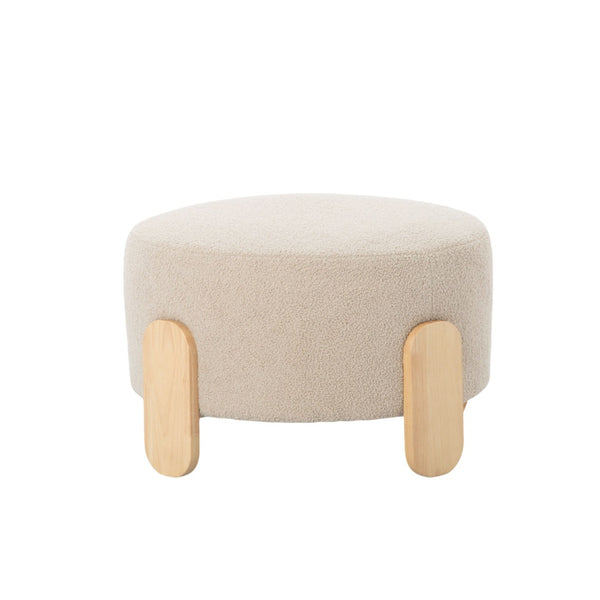 English Elm 24.8" Round Teddy Fabric Ottoman with Solid Wood Legs for Living Room or Office B347P515691