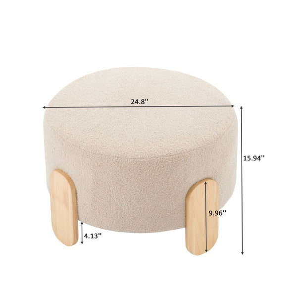 English Elm 24.8" Round Teddy Fabric Ottoman with Solid Wood Legs for Living Room or Office B347P515691