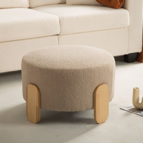 English Elm 24.8" Round Teddy Fabric Ottoman with Solid Wood Legs for Living Room or Office B347P515691