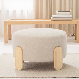 English Elm 24.8" Round Teddy Fabric Ottoman with Solid Wood Legs for Living Room or Office B347P515691
