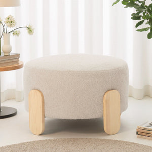 English Elm 24.8" Round Teddy Fabric Ottoman with Solid Wood Legs for Living Room or Office B347P515691
