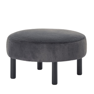 English Elm 27.56" Round Faux Rabbit Fur Ottoman Plush Footrest with Solid Wood Legs for Living Room Dark Gray B347P515715