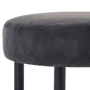 English Elm 27.56" Round Faux Rabbit Fur Ottoman Plush Footrest with Solid Wood Legs for Living Room Dark Gray B347P515715