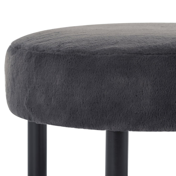 English Elm 27.56" Round Faux Rabbit Fur Ottoman Plush Footrest with Solid Wood Legs for Living Room Dark Gray B347P515715