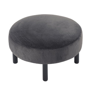 English Elm 27.56" Round Faux Rabbit Fur Ottoman Plush Footrest with Solid Wood Legs for Living Room Dark Gray B347P515715
