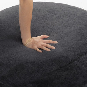 English Elm 27.56" Round Faux Rabbit Fur Ottoman Plush Footrest with Solid Wood Legs for Living Room Dark Gray B347P515715